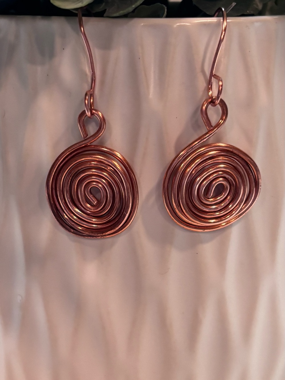 Handcrafted Copper Spiral Drop Earrings - S26